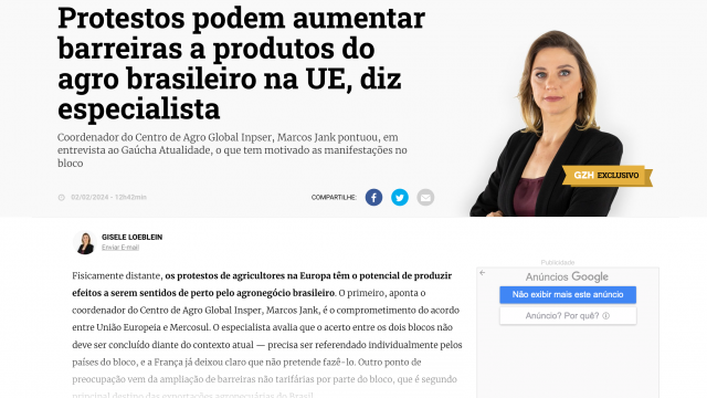 Protestos podem aumentar barreiras a produtos do agro brasileiro na UE