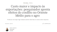 Custo maior e impacto às exportações: pesquisador aponta efeitos do conflito no Oriente Médio para o agro