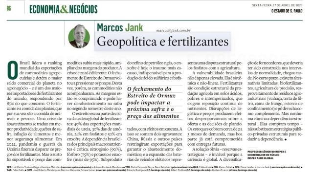 Geopolítica e fertilizantes: o Estreito de Ormuz pode afetar a safra e o preço dos alimentos.