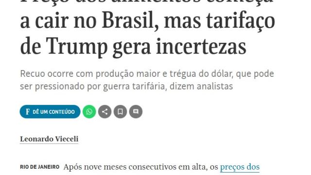 Preço dos alimentos começa a cair no Brasil, mas tarifaço de Trump gera incertezas