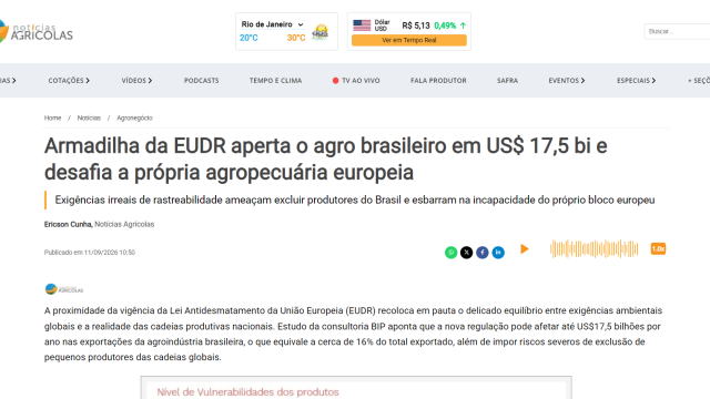 Armadilha da EUDR aperta o agro brasileiro em US$ 17,5 bi e desafia a própria agropecuária europeia